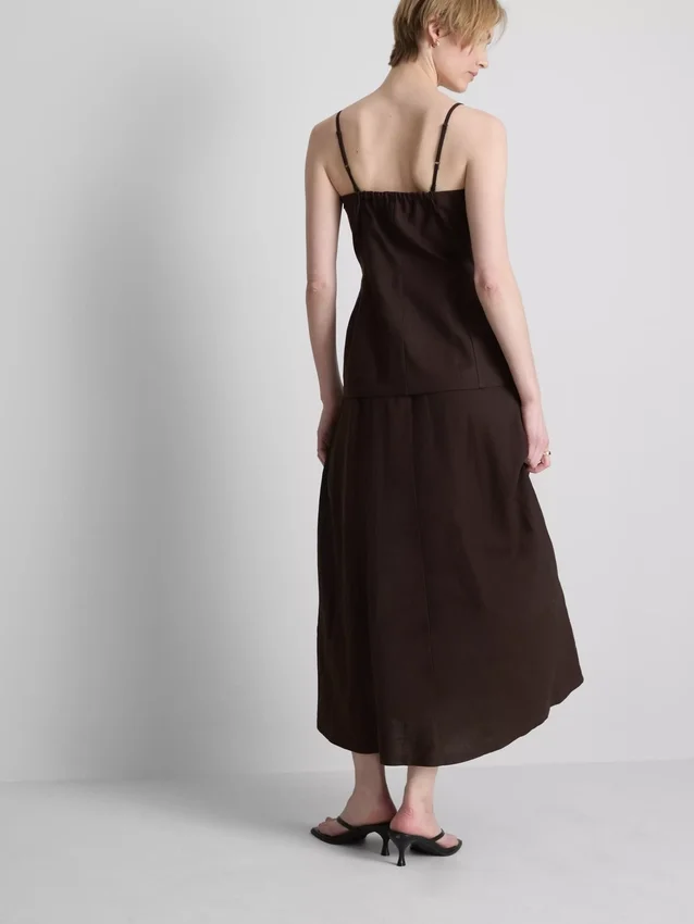 The edit linen-blend tiered midi dress