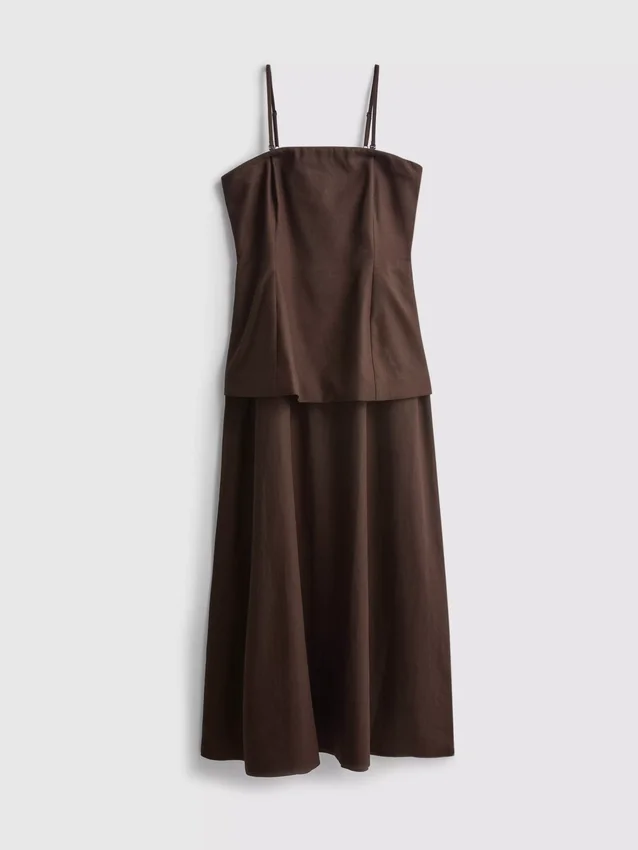 The edit linen-blend tiered midi dress