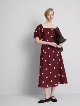 The edit linen puff-sleeve midi dress