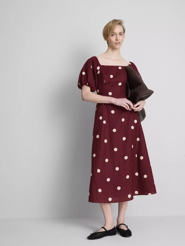 The edit linen puff-sleeve midi dress
