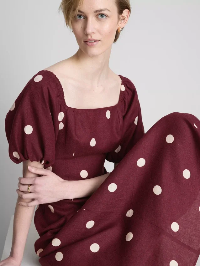 The edit linen puff-sleeve midi dress
