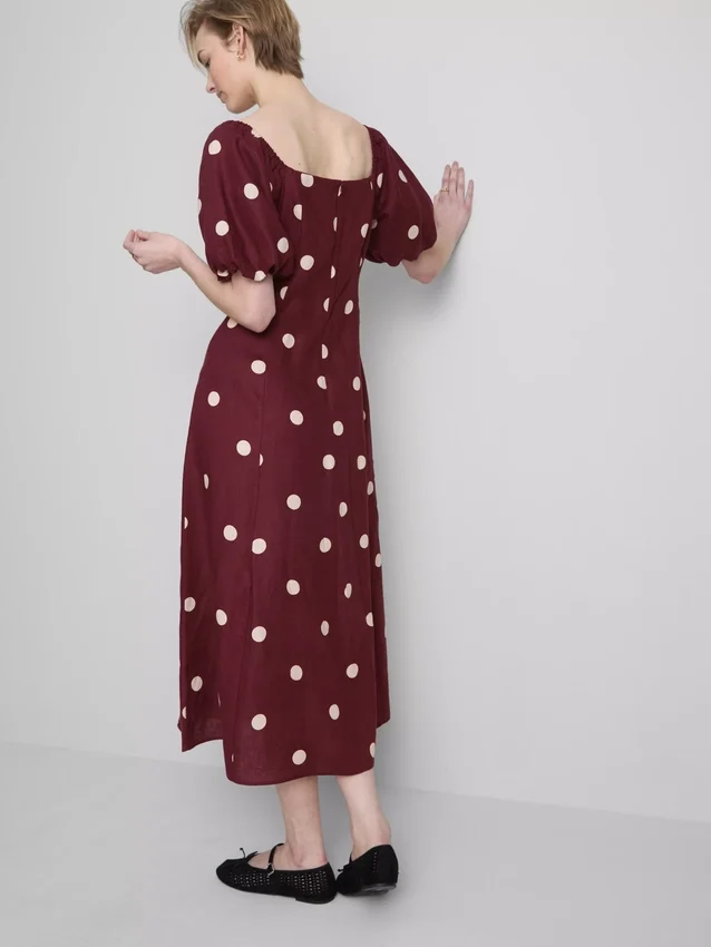 The edit linen puff-sleeve midi dress