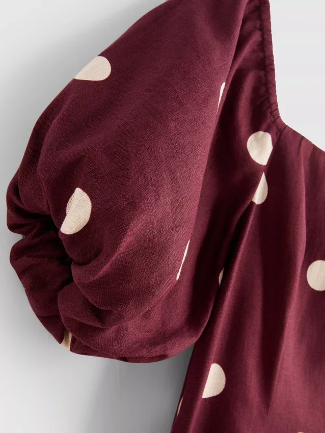 The edit linen puff-sleeve midi dress