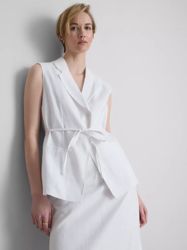 The edit linen tie-detail vest