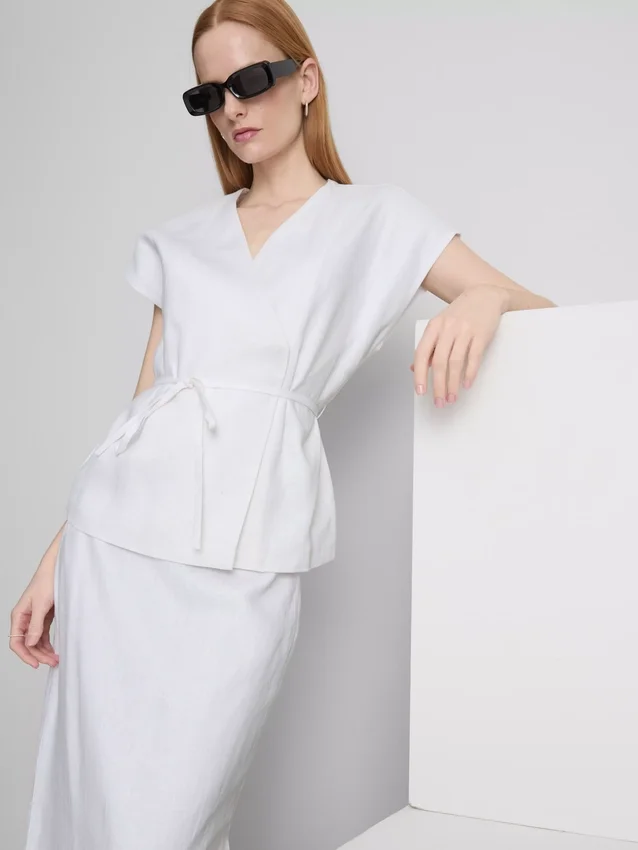 The edit linen v-neck wrap top