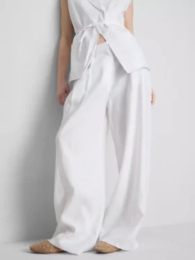 The edit pleated linen wide-leg pants
