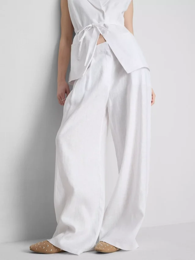 The edit pleated linen wide-leg pants