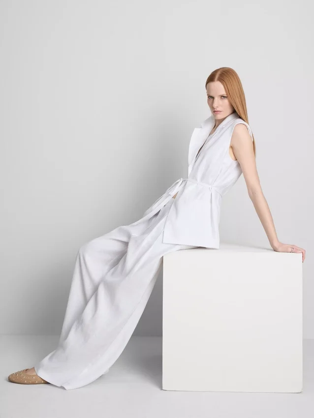The edit pleated linen wide-leg pants