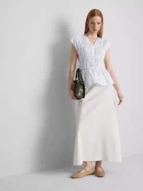 The edit poplin shirred v-neck top