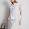 The edit poplin shirred v-neck top