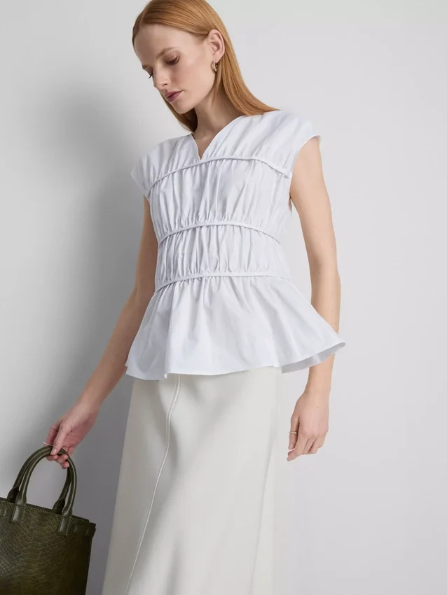 The edit poplin shirred v-neck top