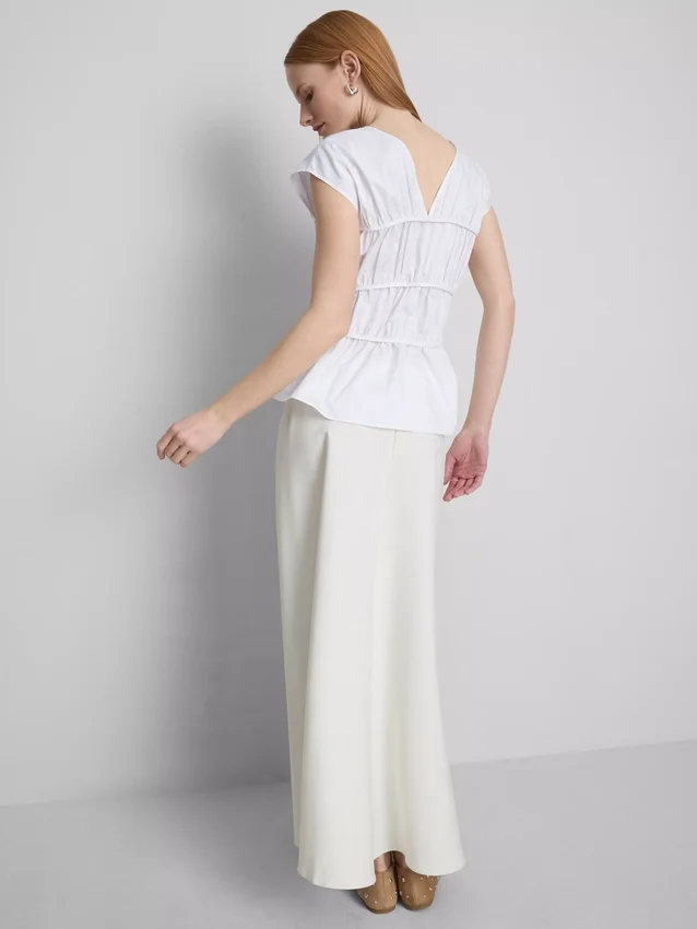 The edit poplin shirred v-neck top
