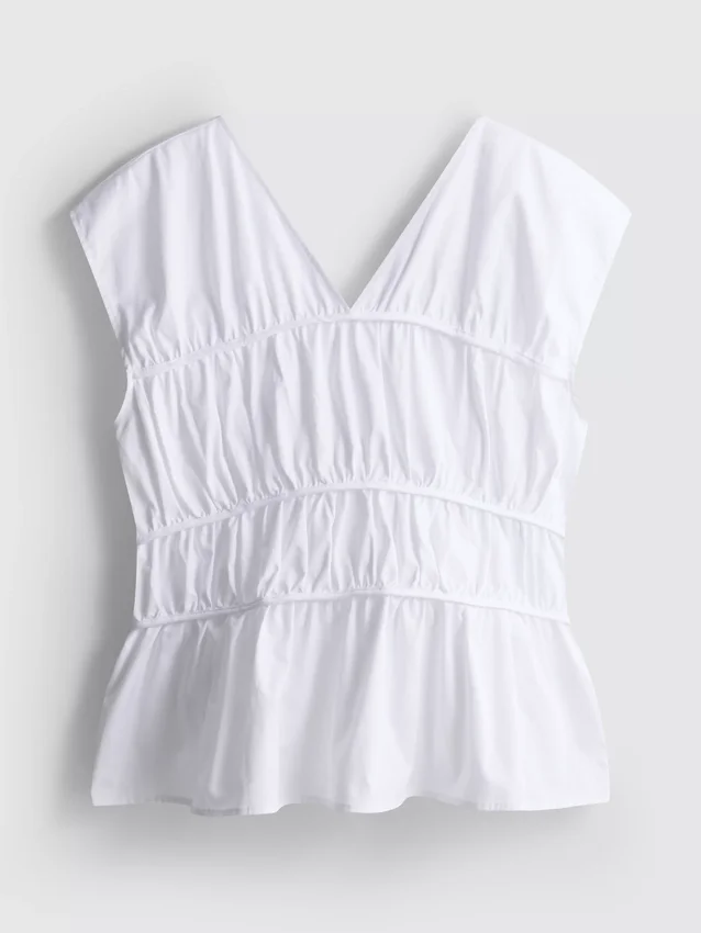 The edit poplin shirred v-neck top