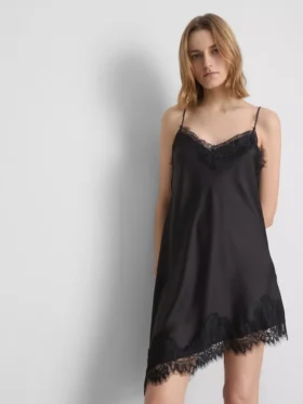 The edit satin lace asymmetrical slip dress