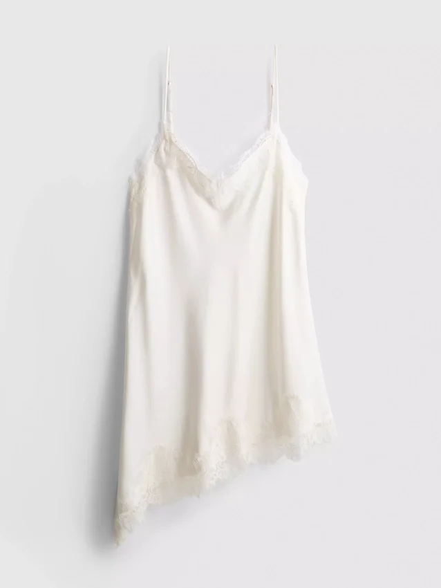 The edit satin lace asymmetrical slip dress