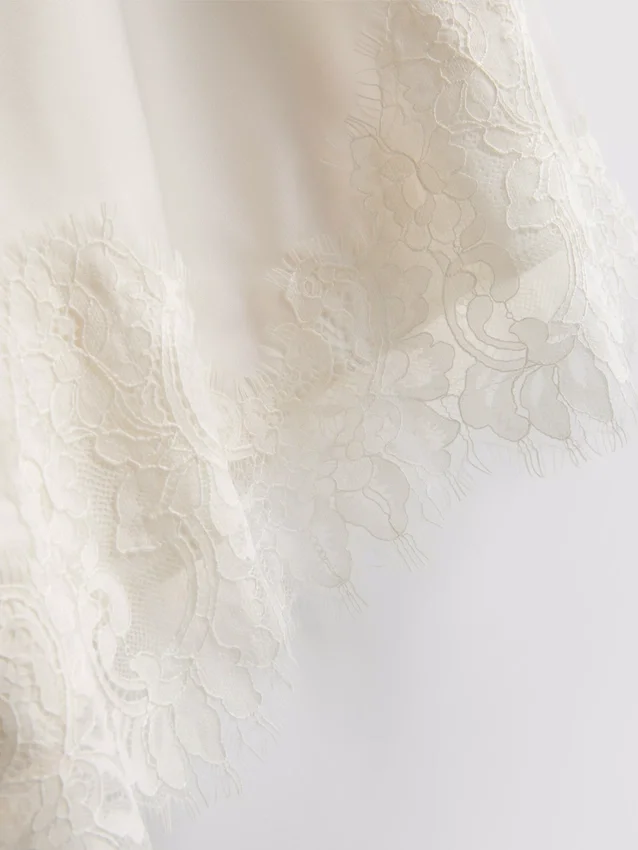 The edit satin lace asymmetrical slip dress