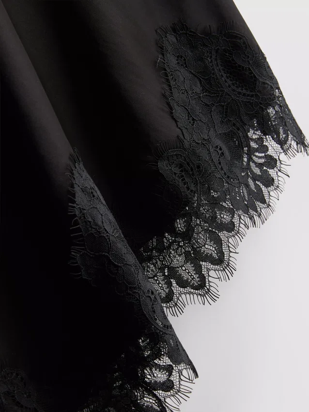 The edit satin lace asymmetrical slip dress