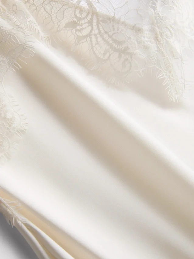 The edit satin lace asymmetrical slip dress