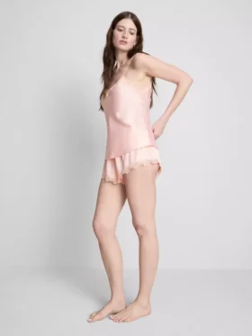 The edit satin lace pajama cami top