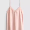 The edit satin lace pajama cami top