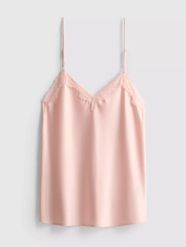 The edit satin lace pajama cami top