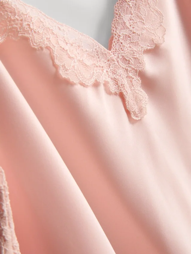 The edit satin lace pajama cami top