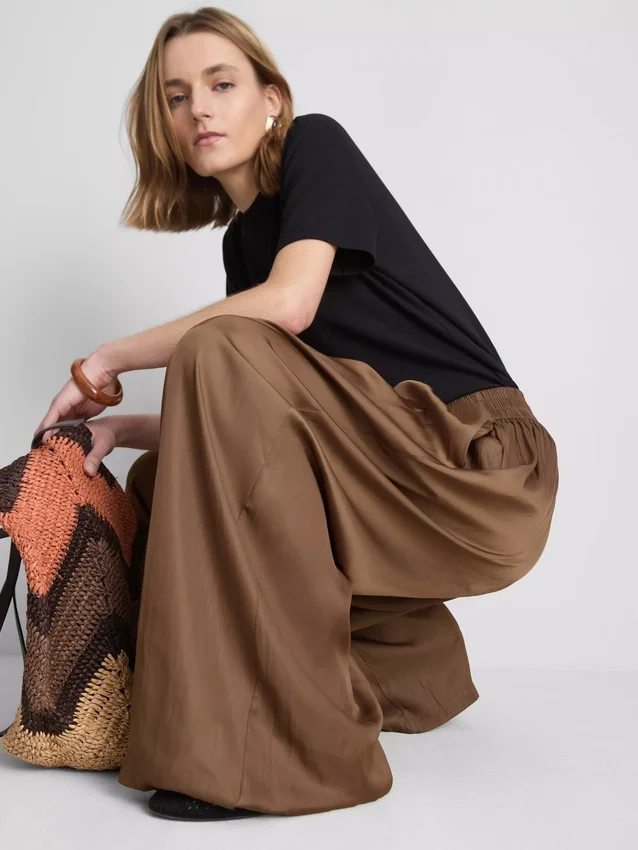 The edit satin wide leg pants