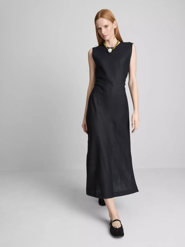 The edit sleeveless linen midi dress