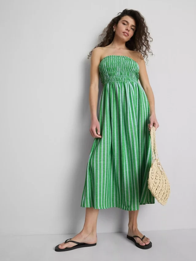 The primark scene | shirred stripe bandeau midi dress