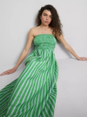 The primark scene | shirred stripe bandeau midi dress