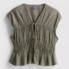Tie-front crinkle top