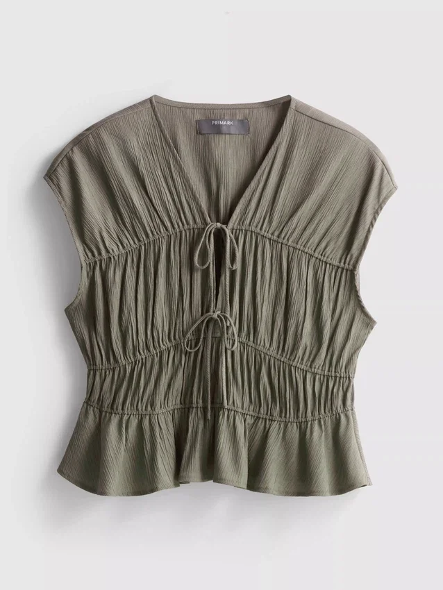 Tie-front crinkle top