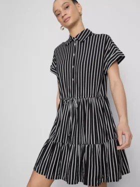 Tiered stripe mini shirt dress