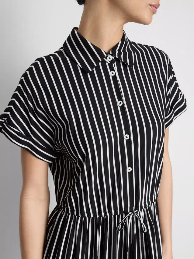 Tiered stripe mini shirt dress
