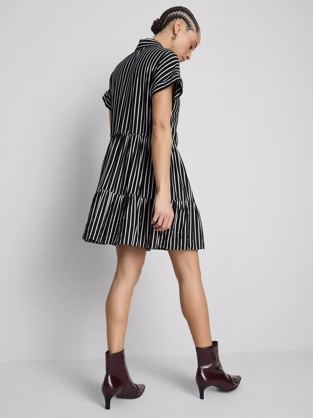 Tiered stripe mini shirt dress
