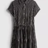 Tiered stripe mini shirt dress
