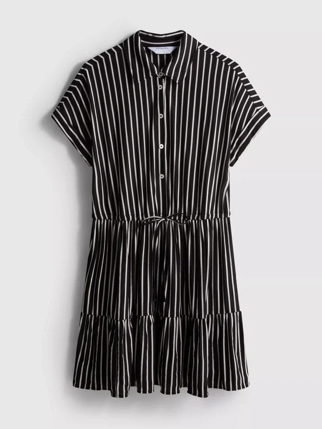 Tiered stripe mini shirt dress