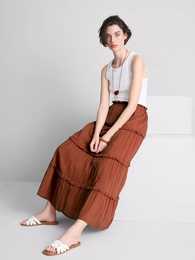 Tiered voile maxi skirt