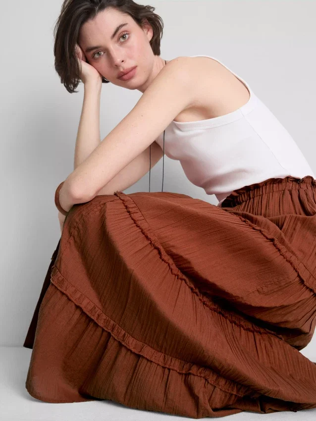 Tiered voile maxi skirt