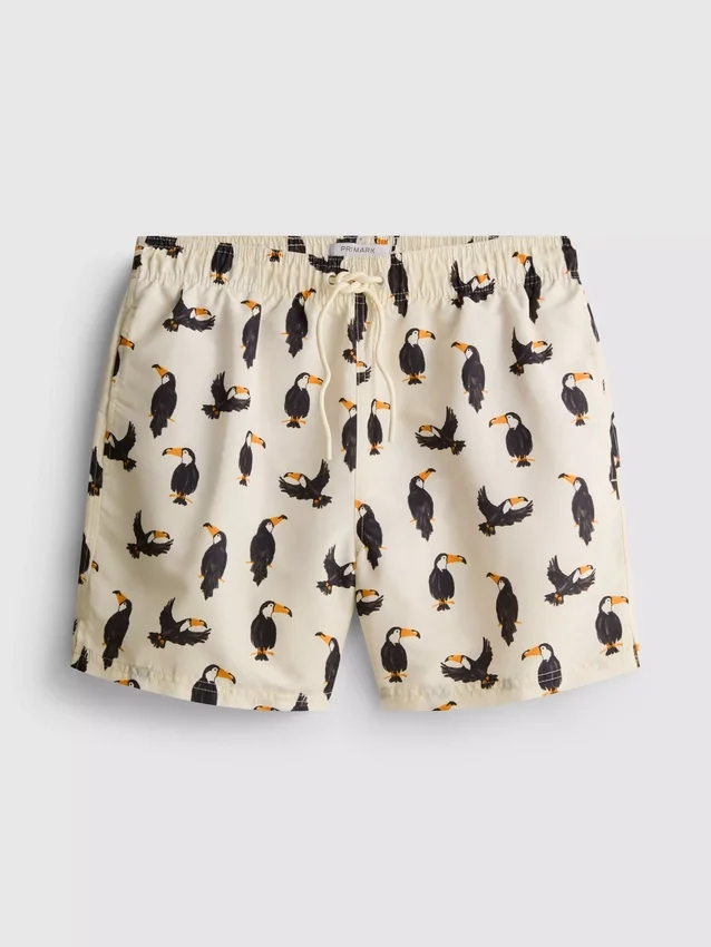 Toucan swim shorts with drawstring waistband
