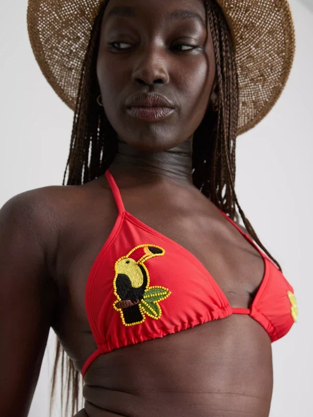 Toucan triangle bikini top