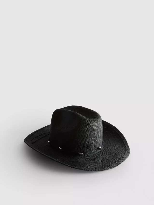 Trimmed straw cowboy hat