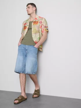 Tropical postcard short-sleeve button-down shirt