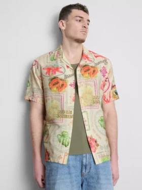 Tropical postcard short-sleeve button-down shirt