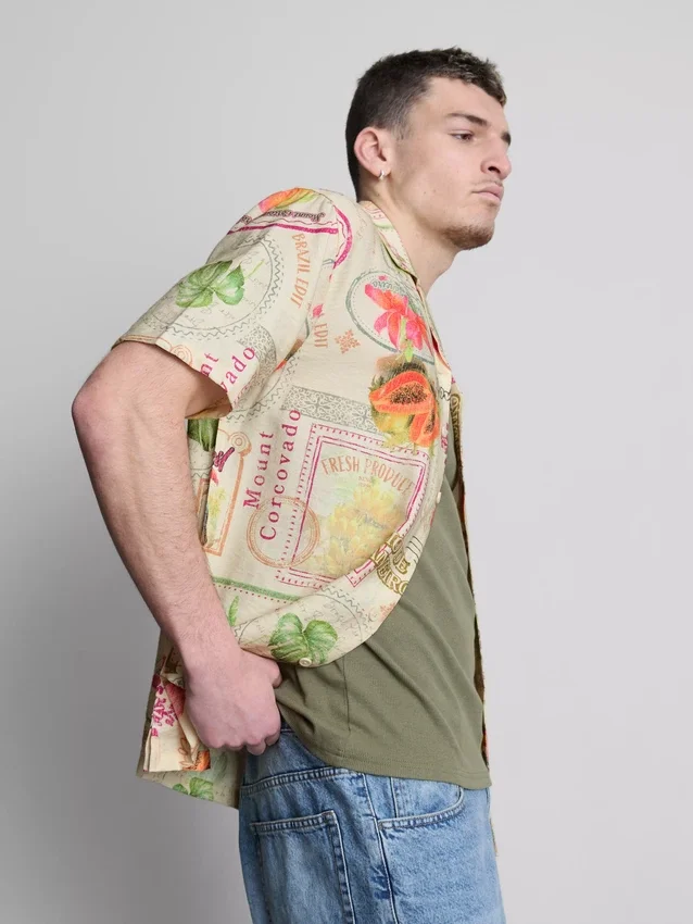 Tropical postcard short-sleeve button-down shirt