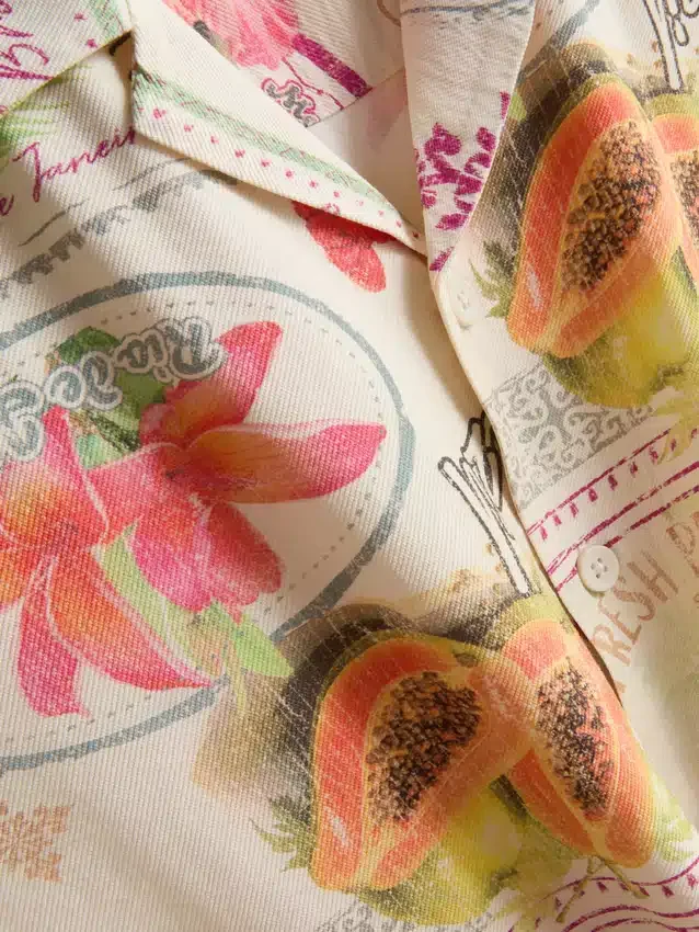 Tropical postcard short-sleeve button-down shirt