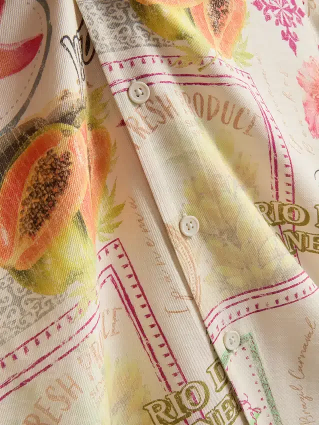 Tropical postcard short-sleeve button-down shirt