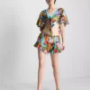 Tropical printed cropped tie shirt