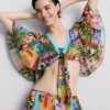 Tropical printed cropped tie shirt