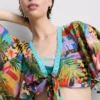 Tropical printed cropped tie shirt